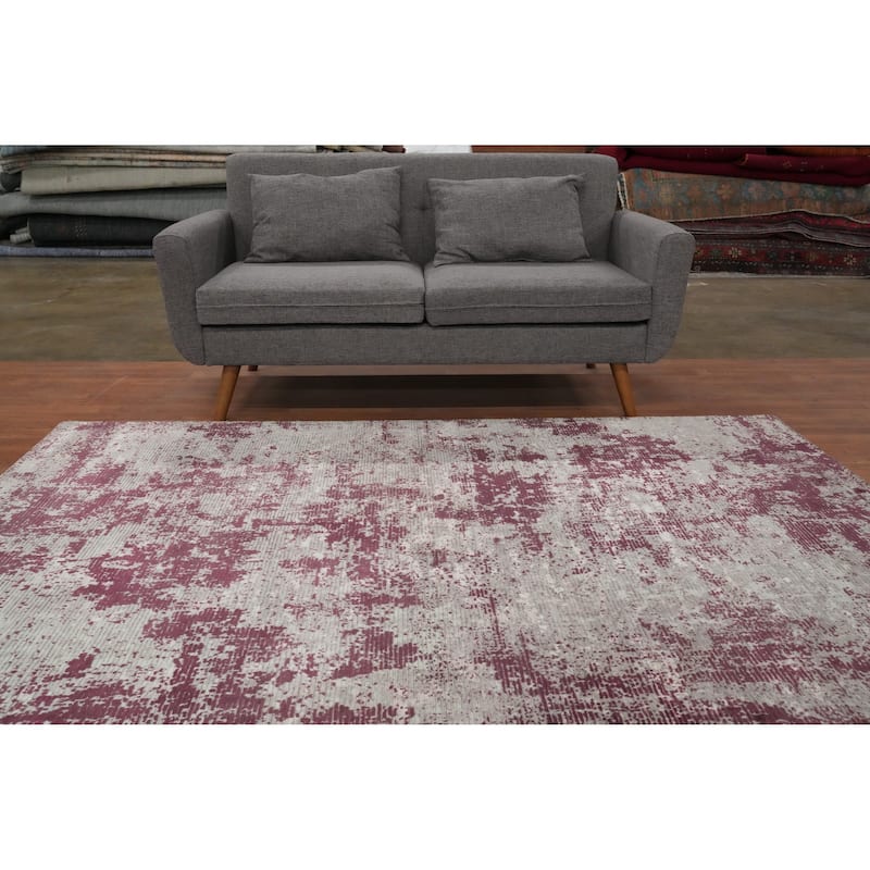 Hand Knotted Oriental Viscose Silk Carpet Modern Abstract Multi-Colored Abstract Area Rug - 7' 8'' X 5' 1''