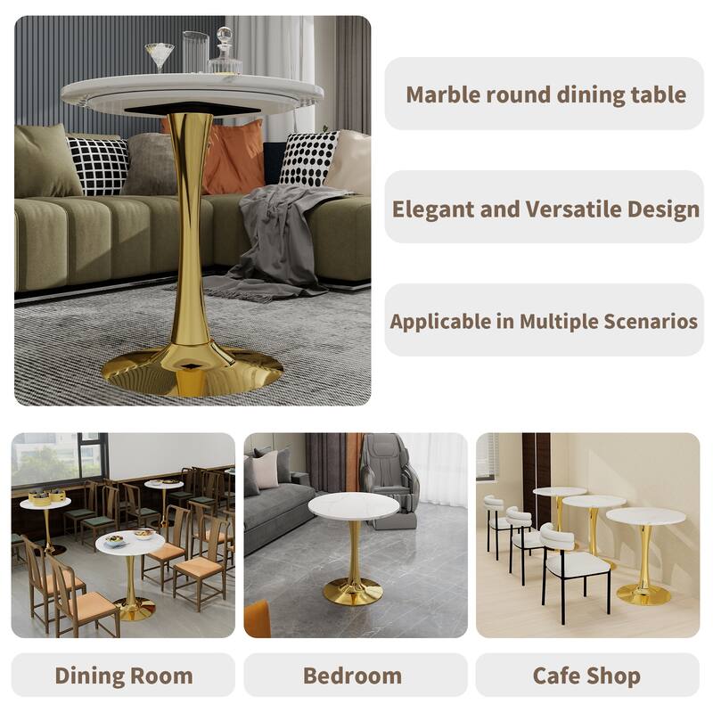 27.6-Inch Mid-Century Modern Style Dining Table, Accommodates 2-4 People, Featuring A Round White-Veined Marble Tabletop