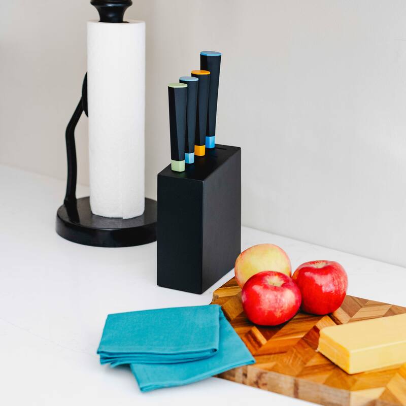 Dura Living 5-Piece Knife Block Set - High Carbon Stainless Steel Blades, Compact Wood Block