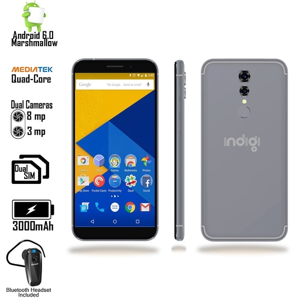 Indigi 4G LTE Unlocked 5.6" Android 6 SmartPhone w/ QuadCore @ 1.3GHz + Fingerprint Scan + DualSIM + Bluetooth Headset (Black)