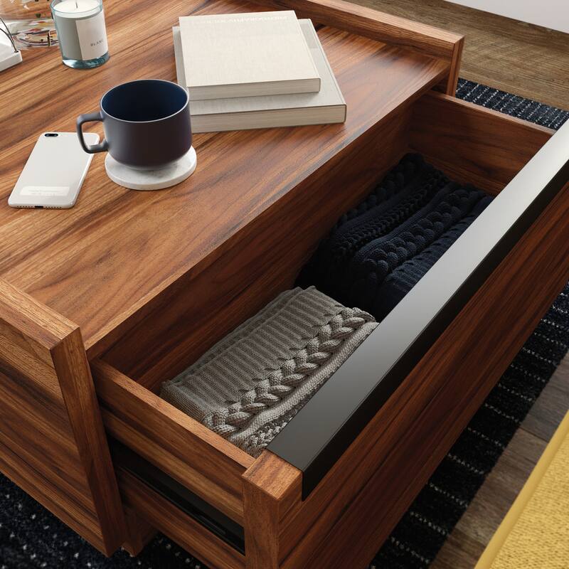 Brown 2-Drawer Storage Cabinet Coffee Table 31 Inch Wide for Living Room Family Room