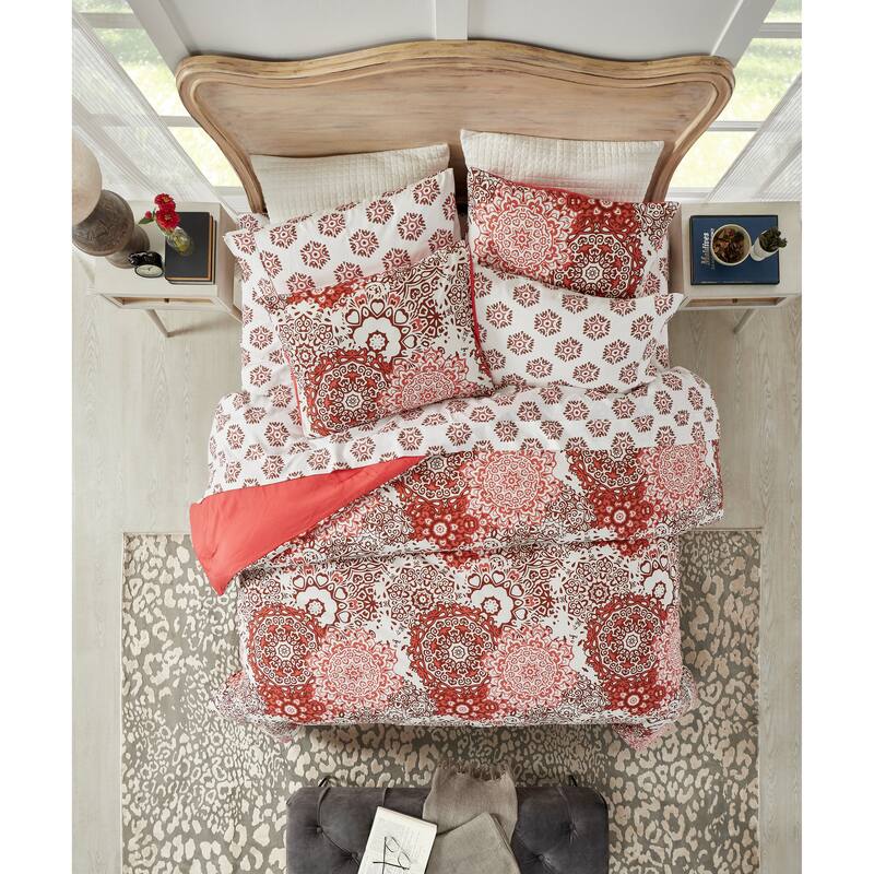 Better Trends Lyla Collection 7 Pc Microfiber Comforter Set in Coral - Queen