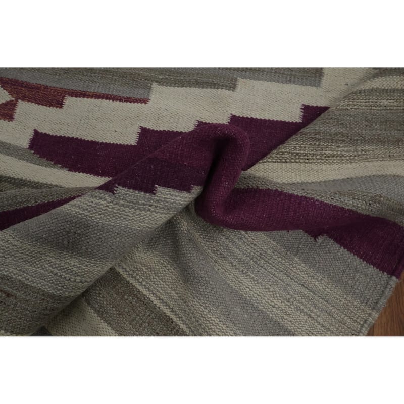 Hand Woven Oriental 100% Wool Carpet Southwestern Tribal Greys & Charcoal Kilim Area Rug - 10' 3'' X 8' 3''