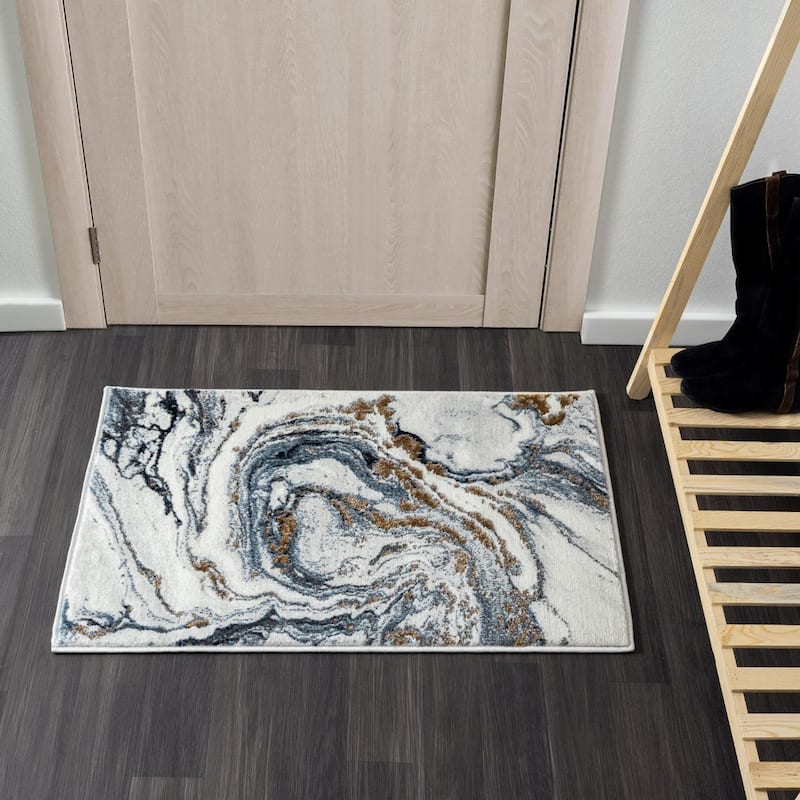 Luxe Weavers Marble Effect Abstract Area Rug, Stain-Resistant Carpet - 2x3 - Blue