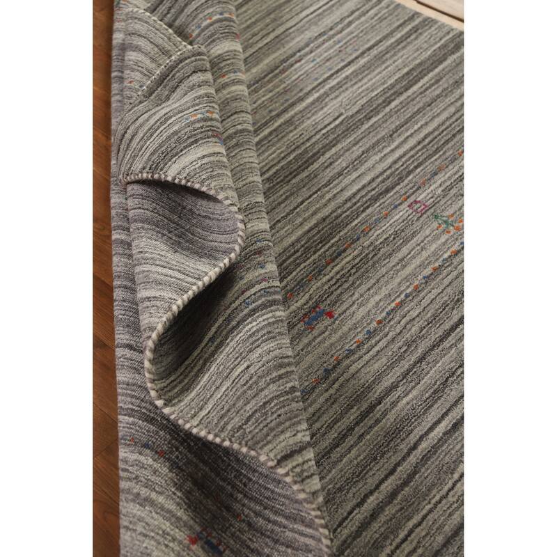 Hand Knotted Oriental 100% Wool Carpet Tribal Animal Pictorial Greys & Charcoal Gabbeh Area Rug - 7' 8'' X 5' 0''