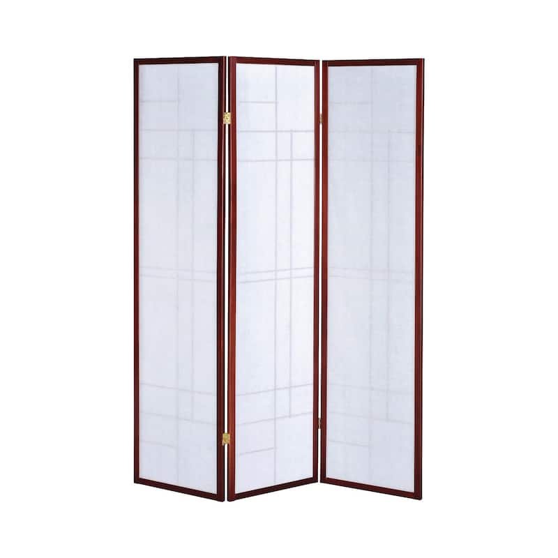 3 Panel Folding Floor Screen, White and Cherry