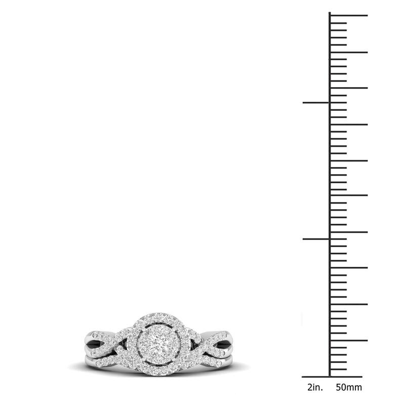 De Couer 10k Gold 3/8Ct TDW Diamond Halo Twist Shank Bridal Ring Set