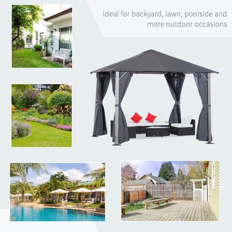 Outsunny 10' x 10' Soft Top Outdoor Pergola Canopy Gazebo with Beautiful Wood-Grain Finish & Zippered Sling Sidewalls