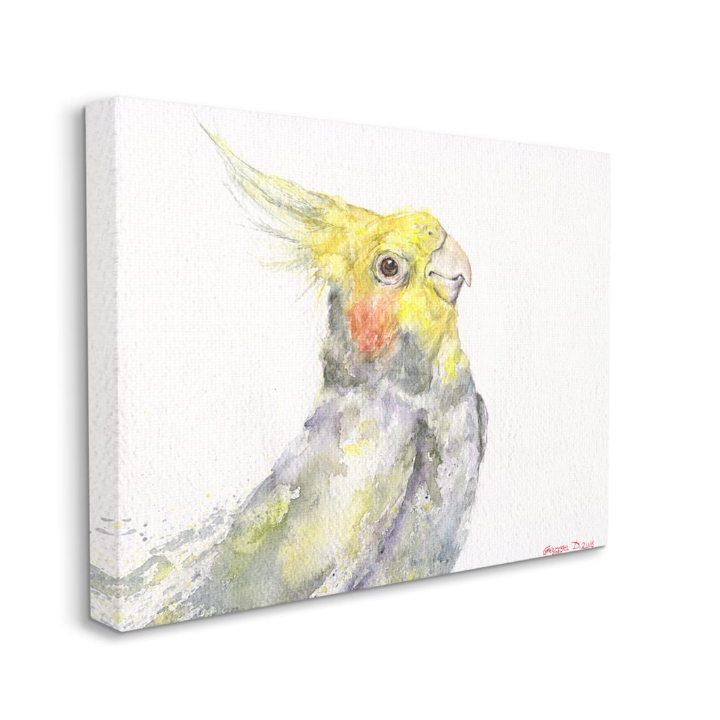 Stupell Cockatiel Bird Portrait Tropical Yellow Grey Pet Canvas Wall Art