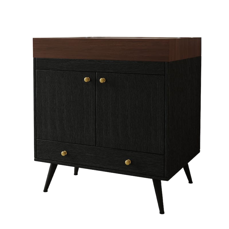 Contemporary 30" Freestanding Bathroom Vanity with Faux Marble Top & Ceramic Sink, Double Door Cabinet