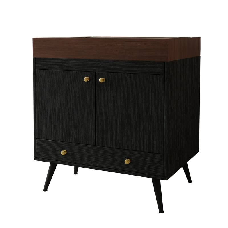 Free-standing Bathroom Vanity with Faux Marble Top & Ceramic Sink, 30" Double Door Storage Cabinet, Waterproof Engineered Wood