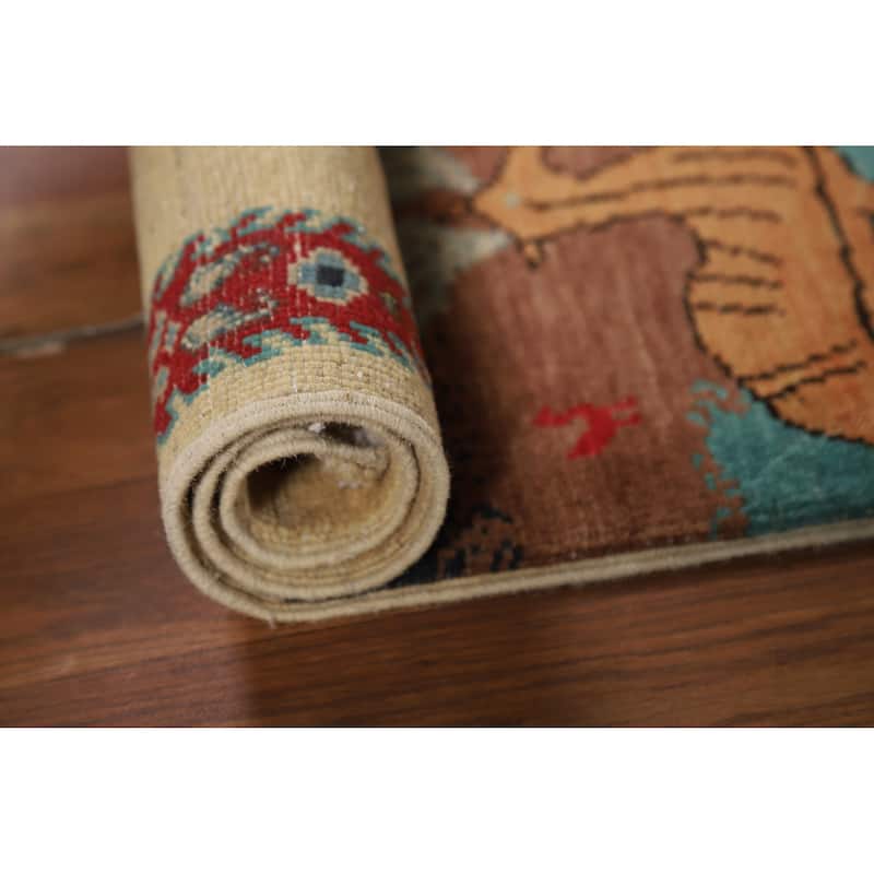 Animals Pictorial Kazak Oriental Foyer Rug Hand-Knotted Wool Carpet - 2'0" x 3'0"