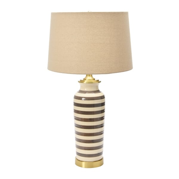 slide 2 of 12, 16" Round Striped Ceramic and Metal Desk Lamp