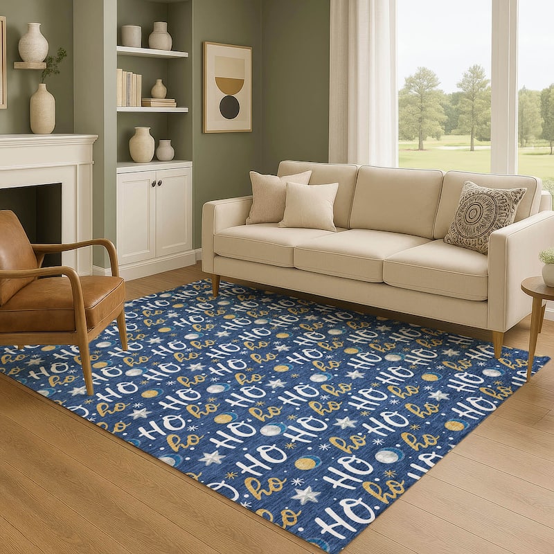 Premium Washable Super Soft Christmas Ho Ho Mayfield Rug - Navy - 3' x 5'