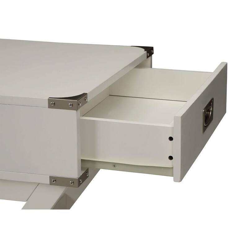 Side Table with Metal Corners - White