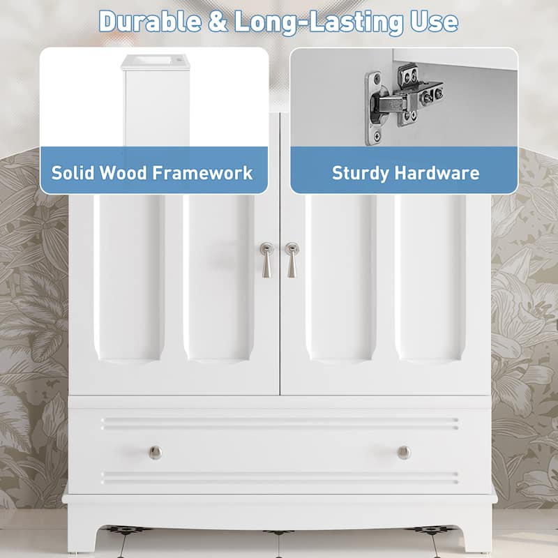 30" Bathroom Vanity with Integrated Ceramic Sink, Adjustable Shelf, Drawer with Divider and Solid Wood Frame