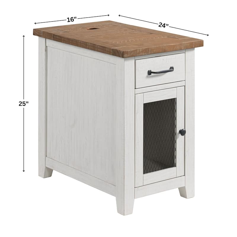 Rustic Solid Wood Chairside End Table with Hidden Charging Station