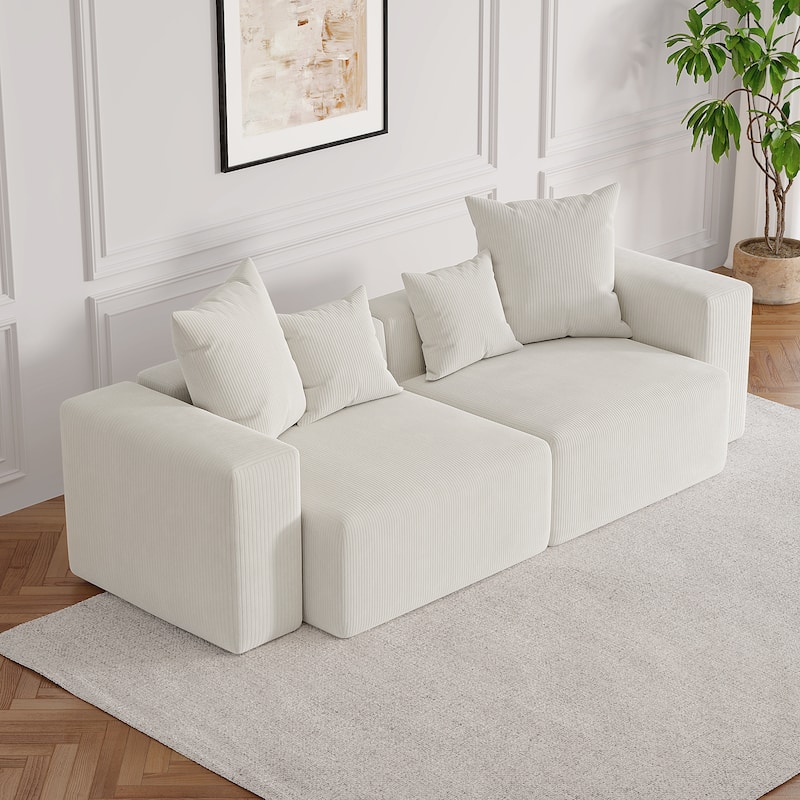 Corduroy Upholstered Modular Sectional Sofa with Ottoman