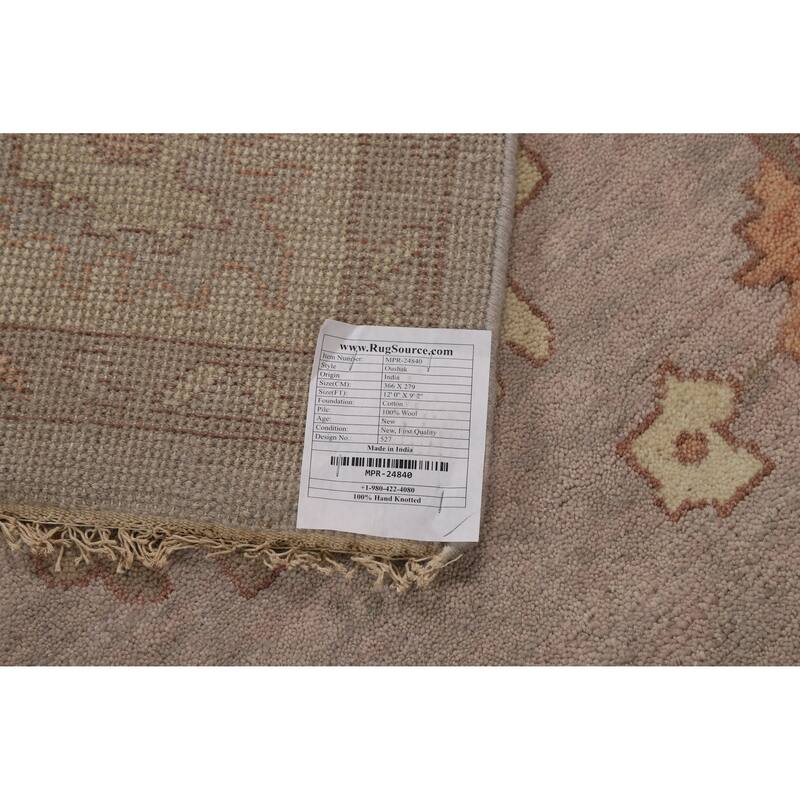 Floral Gray Oushak Indian Area Rug Hand-Knotted Wool Carpet - 9'2" x 12'0"