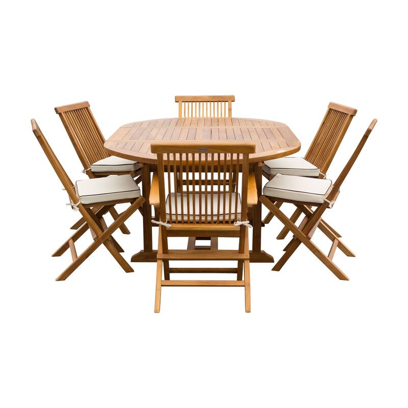 Seven Seas Teak Ocean Beach Round Outdoor Patio Extension Table, 47 inch Round to 71 inch Oval (Table Only)