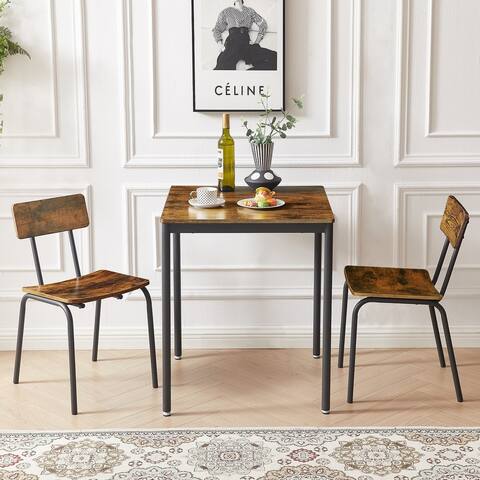 Dining Table Set with 2 Backrest Dining Chairs and 1 Square Table