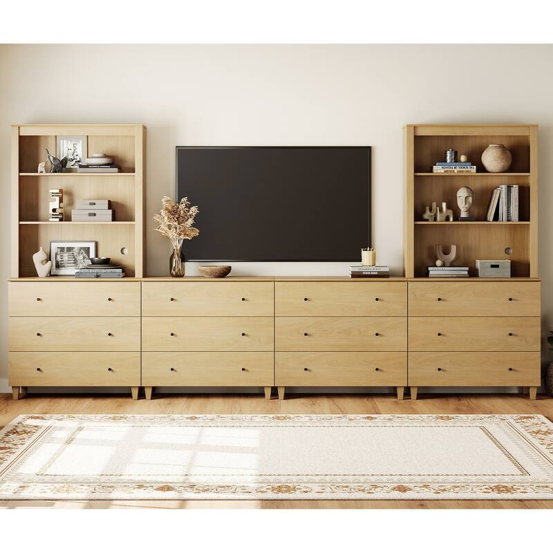 WAMPAT Modern Entertainment Center with Bookshelves for 75" TVs