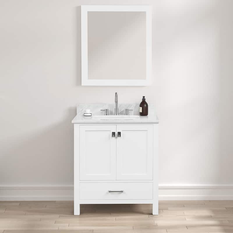 Blossom Geneva 30" Bathroom Vanity with Marble Top, Sink & Mirror - Matte White
