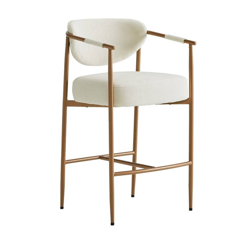 Spruce & Spring Modern Counter Stool with Gold Metal Frame and Woven Strap Arm