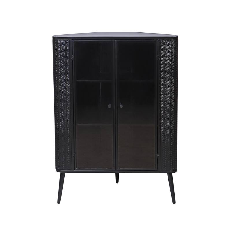 Modern 3-Tier Corner Storage Cabinet with Tempered Glass Doors, Removeable Shelves & Metal Frame - Freestanding Space-Sa