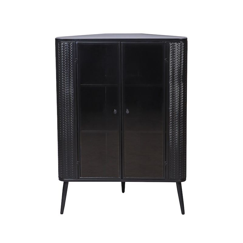 Modern 3-Tier Corner Storage Cabinet with Tempered Glass Doors, Shelves & Metal Frame - Freestanding Space-Saving Organizer