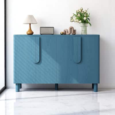 4-Door Sideboard Buffet Cabinet with Adjustable Shelves and Cable Management,Arc Handles, Pine Wood Legs,47" Storage Console