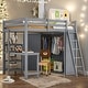 preview thumbnail 1 of 12, Full Size Loft Bed with Wardrobe and Desk, Maximized Space, Grey Grey