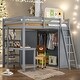 preview thumbnail 15 of 26, Full Size Loft Bed with Wardrobe and Desk, Maximized Space, White Grey