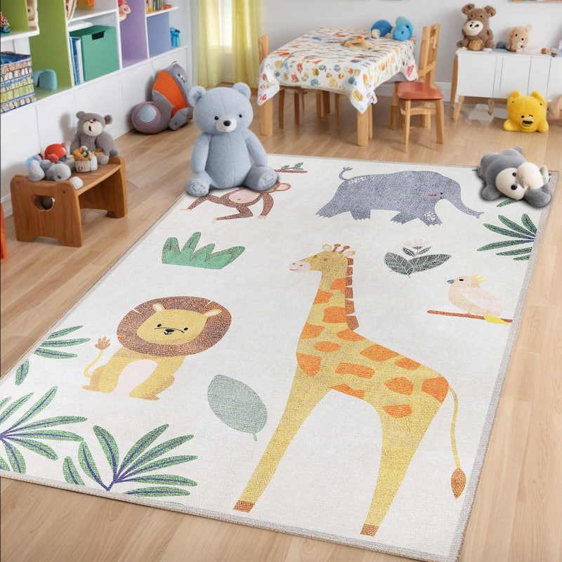 Superior Animal Safari Playroom Non-Slip Kids Indoor Area Rug - 5' x 7' 6"