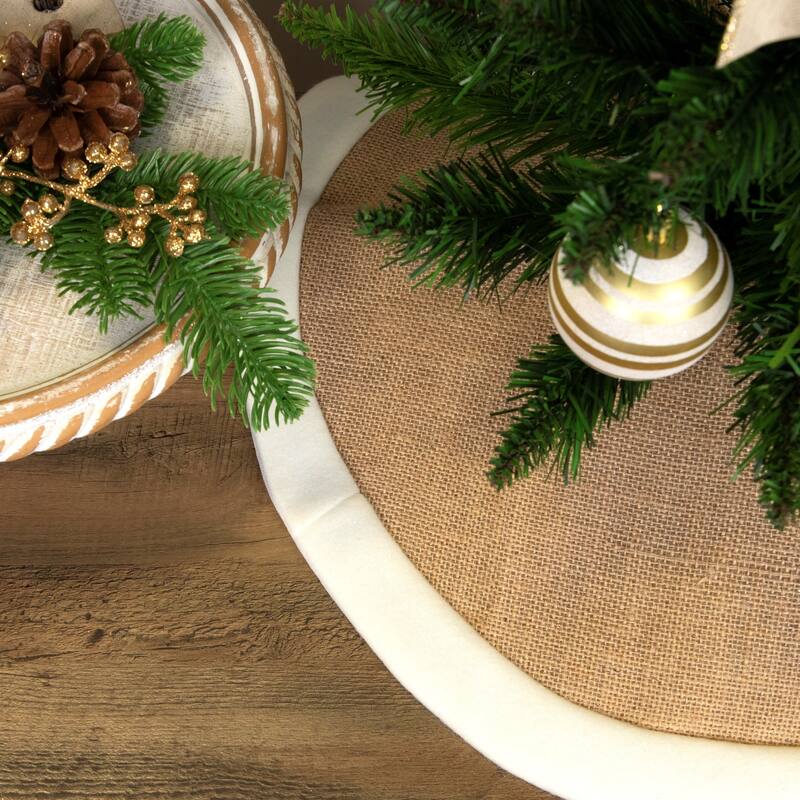 20" Beige Burlap Mini Christmas Tree Skirt with Fleece Border - 20