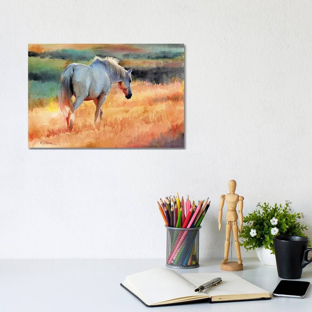 iCanvas "White Horse In Golden Fields" by Watercolor Luv Canvas Print