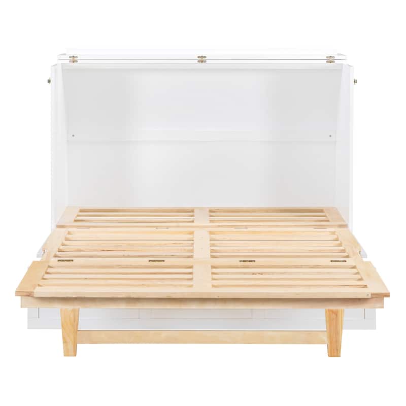 Full Size Wooden Murphy Bed with Large Drawers