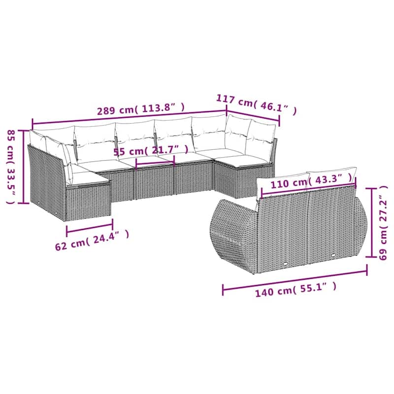 vidaXL Patio Sofa Set with Cushions Outdoor Conversation Furniture Poly Rattan