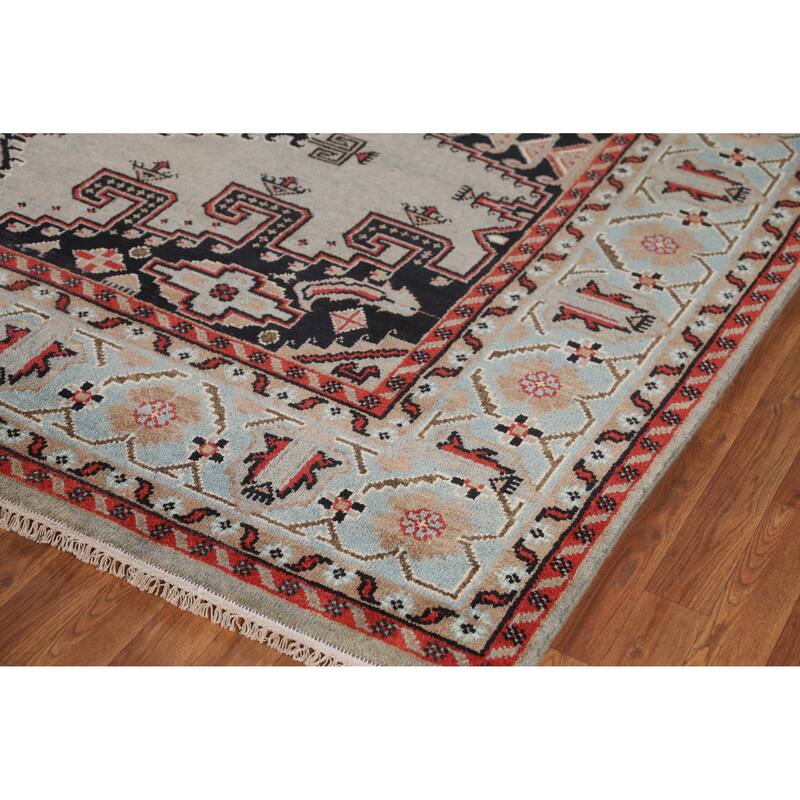 Hand Knotted Oriental 100% Wool Carpet Traditional Geometric Greys & Charcoal Viss Area Rug - 11' 10'' X 8' 10''