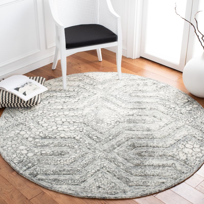 SAFAVIEH Handmade Restoration Vintage Sopho Wool Rug - 6' Round - Charcoal/Ivory