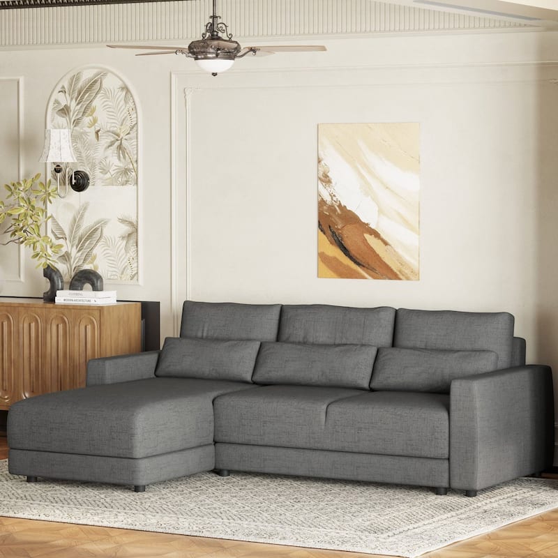 92.90 in Wide Square Arm Fabric L-shaped Removable Back Cushions and 3 Pillows Sofa