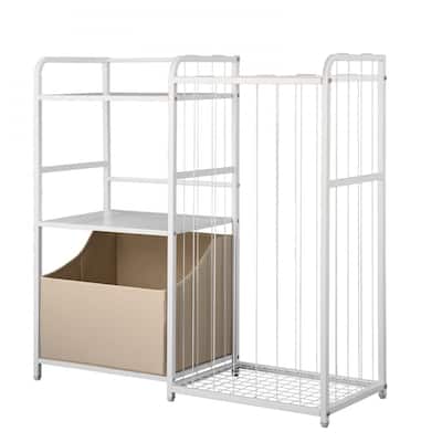White Kids Toy Organizer with 4 Compartments and Metal Basket Top Shelf and Anti-Tip Design - 33.31 x 11.81 x 32.28 in