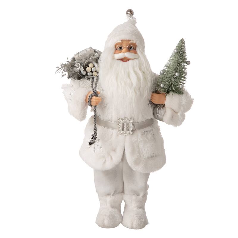 Glitzhome Christmas Lifelike Standing Santa Figurine Table Top Decor