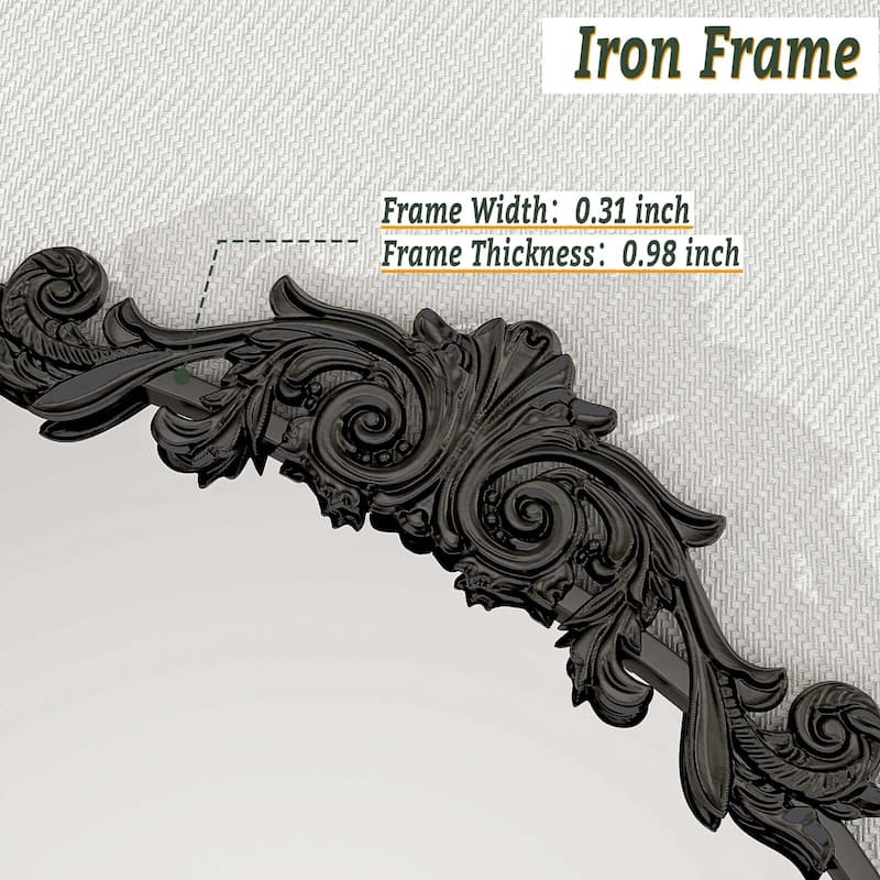 Arched Baroque Bathroom Mirror with Bottom Floral Decor