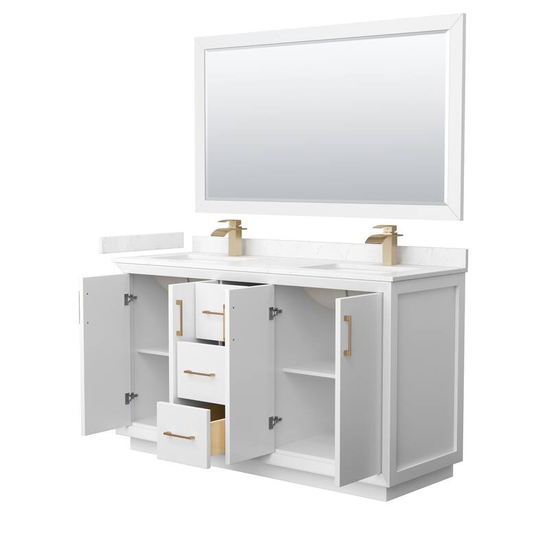 Strada 60-Inch Double Vanity Set, Cultured Marble Top, 58-Inch Mirror