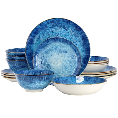 Atlantis 16 Piece Porcelain Double Bowl Dinnerware Set in Deep Sea Blue