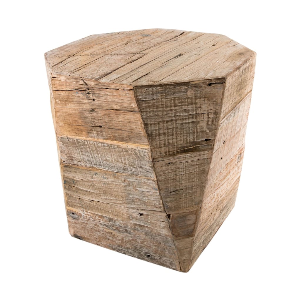 Brown Solid Wood Hexagonal End Table with Rustic Distressed Finish and Block Base - 21” x 21” x 20” (D x W x H)