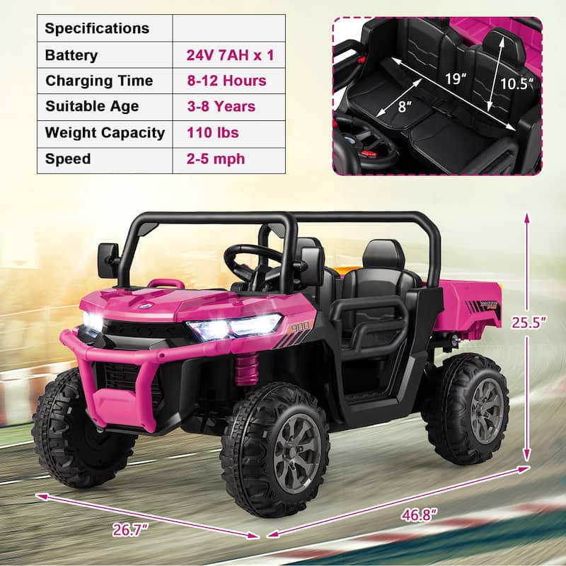 Gymax 24V Kids Ride On Dump Truck 2-Seater Electric Truck w/ Remote
