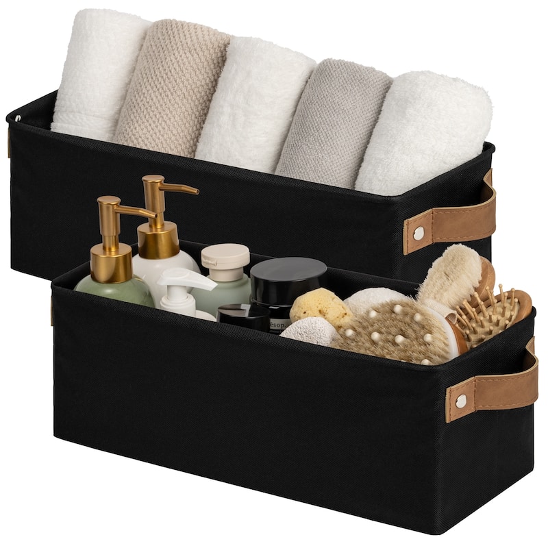 2-Pack Narrow Fabric Storage Bins, Small Basket for Closet and Shelves - 15"L x 6"W x 5"H - Black