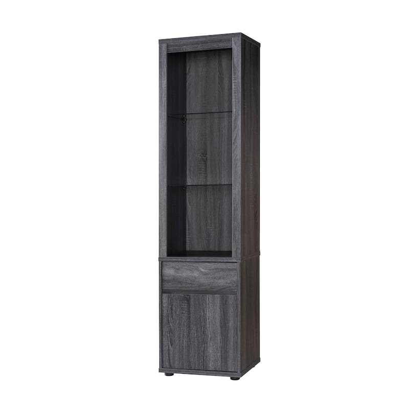 Wooden Curio Cabinet with 2 Glass Shelves and Cabinet, Gray